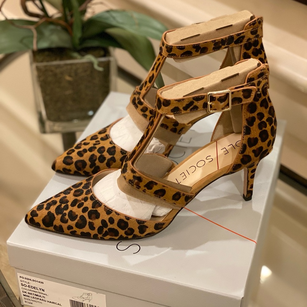 NWT *SOLE SOCIETY* Cow Hair 🐆LEOPARD🐆 Print Heels … Size: 8.5 M